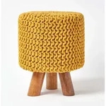 Gestrickter Fu&szlig;hocker, 42 Cm Hoch, Senf - Homescapes