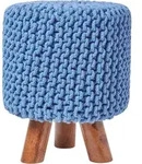 Gestrickter Fu&szlig;hocker, 42 Cm Hoch, Blau - Homescapes