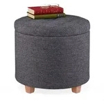 Sitzhocker Mit Stauraum, Gepolsterter Hocker Rund, F&uuml;r Wohnzimmer, Leinen-optik, H X