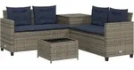 Gartensofa Mit Tisch Und Kissen L-f&ouml;rmig Grau Polyrattan Vidaxl