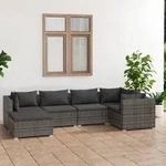 6-tlg. Garten-lounge-set Mit Kissen Poly Rattan Grau Vidaxl
