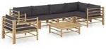 7-tlg. Garten-lounge-set Mit Dunkelgrauen Kissen Bambus Vidaxl