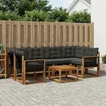 Vidaxl Outdoor Sofa Set With Cushion 7 Pcs Natural And Black