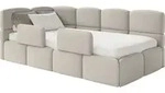 Selsey Cloudy &ndash; Kinderbett 90x200, Rausfallschutz, Kopfteil Links, Samt Hellbeige