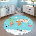 Paco Home Kinder-teppich F&uuml;r Kinderzimmer, Spiel-teppich, Weltkarte Mit Tieren, In