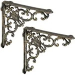 Relaxdays - Regalwinkel Antik, 2er Set, Regaltr&auml;ger Gusseisen, Barocke Ornamente,