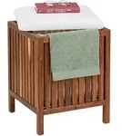Relaxdays W&auml;schekorb Mit Sitz, Badbank Mit Stauraum, 50 L W&auml;schesammler, Hbt
