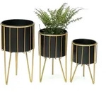 Dandibo Blumenhocker Mit Topf Metall Gold Schwarz Rund 3er Set Blumenst&auml;nder 96039