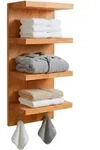 Relaxdays Wandregal Bad, Hxbxt: 60 X 28 X 16 Cm, Walnussholz, 4 Ablagen & 2 Haken,