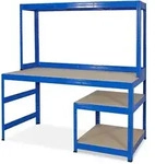 Brb Packtisch/werkbank Mit Aufbau Und Unterbau, Bxtxh 1500x600/300x1500 Mm, Blau