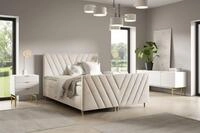 Boxspringbett Schlafzimmerbett Carlito Premium 140x200cm Stoff Fresh Altwei&szlig;