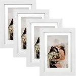 4er Set Bilderrahmen 10x15 Oder 13x18 Cm Wei&szlig; Holzmaserung Passepartout Wand