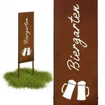 Relaxdays Edelrost Gartendeko, Biergarten, Hb: 85 X 28 Cm, Gartenstecker Wetterfest,