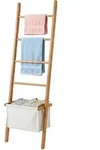 Relaxdays Handtuchleiter, 4 Sprossen, W&auml;schekorb, Hxb: 170 X 50 Cm, Walnussholz,