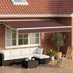 Vidaxl Manual Awning Frame With Leds Brown And White 3 X 2.5 M