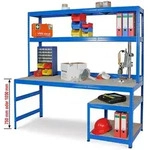 Brb Packtisch/werkbank Mit Aufbau Und Unterbau, Bxtxh 1800x600/300x1800 Mm, Blau