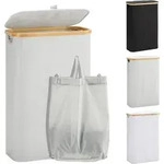 W&auml;schekorb Mit Deckel 48l Faltbarer Bambus Laundry Basket Grau