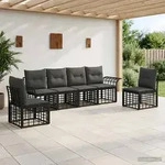 Vidaxl Outdoor Sofa Set 6 Pcs Black And Dark Grey Poly Rattan