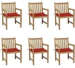 Gartenst&uuml;hle 6 Stk. Mit Roten Kissen Massivholz Teak Vidaxl