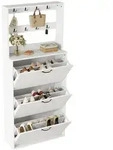 Schuhschrank Mit 3 Schuhregalen Und 8 Haken, Stauraum F&uuml;r Taschen Und H&uuml;te,