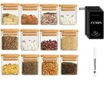 Gew&uuml;rzgl&auml;ser 12er Set 120ml Eckig Mit Bambusdeckel & Etiketten