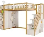 Hochbett 90 X 200 Cm Mit Kleiderschrank, Regalen Und Stauraumtreppe, Ohne Matratze,