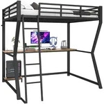 Hochbett 140&times;200 Cm, Doppelbett Mit Led, Schreibtisch, Steckdose Und Usb,...