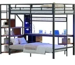 Etagenbett 140 X 200 Cm Und 90 X 200 Cm, 3 Pl&auml;tze Mit Schreibtisch, Led,...