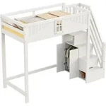 Hochbett Einzelbett Mit Fenster, Ablagen Und Reversibler Leiter 90 &times; 200 Cm,...