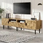Tv-m&ouml;bel Mit 2 T&uuml;ren, 2 Schubladen, 2 Offenen F&auml;chern, Farbe Natur Und Schwarz,