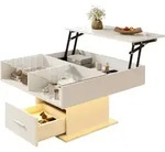 Couchtisch Mit Liftfunktion Und Led Beleuchtung, Mit 1 Schublade Und Glasablage,