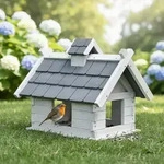 Mucola - Vogelhaus Grau Wei&szlig; Vogelfutterhaus Holz Vogelvilla Vogelh&auml;uschen
