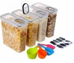 Relaxdays Vorratsdosen 4er Set, Mit Deckel, Luftdicht, M&uuml;slidose 3,7l, Mit Dosierer