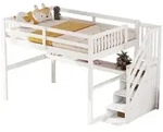 Hochbett 140 X 200 Cm Mit Stauraum, Schreibtisch Und Regalen, Ohne Matratze, Aus
