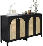 Sideboard Mit 4 Tueren Aus Kunstrattan Und Metallgriffen, Aus Mdf, Schwarz, Fuer
