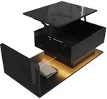 Couchtisch H&ouml;henverstellbar Mit Led Lichtleiste, Tisch Mit Glasplatte Und...