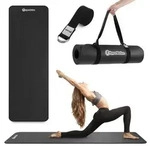 Yoga Fitness Matte Nbr 8mm Baumwollgurt Gymnastik Ma&szlig;e 183x61cm Schwarz