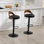 Set Mit 2 360&deg; Schwenkbaren Barhockern Mit Schwarzer Nussbaum-r&uuml;ckenlehne Und
