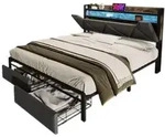 Bett Mit Schublade 160 X 200 Cm Aus Leinen, Einzelbett Mit Schublade, Kopfteil...