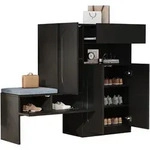 Schuhschrank Mit 2 Klappt&uuml;ren Und Sitzbank, Soft-close, H&ouml;henverstellbare