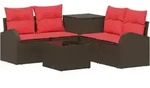 Sofa Set 6 Stk. Braun Und Rot Polyrattan Und Stahl Vidaxl