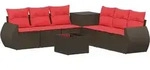 Sofa Set 8 Stk. Braun Und Rot Polyrattan Und Stahl Vidaxl