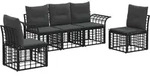 Vidaxl Outdoor Sofa Set 5 Pcs Black And Dark Grey Poly Rattan
