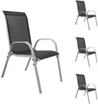 4 St&uuml;ck Stapelsessel Silber Metall - Textilen Schwarz-mmc330886-4