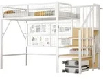 Hochbett Einzelbett Mit Stauraumtreppe, Offenem Kleiderschrank Und Led, 90 &times; 200 Cm,