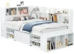 Kombi-bett 90 X 200 Cm Aus Sperrholz, Einzelbett Mit Schubladen, Regalen Und