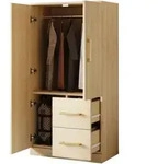 Kleiderschrank Mit 2 T&uuml;ren, 2 Schubladen Und Gro&szlig;em Fach, F&uuml;r Schlafzimmer,...