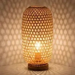 Led Tischleuchte Tischlampe Wohnzimmerlampe Schalter Bambus Naturfarben H 46 Cm