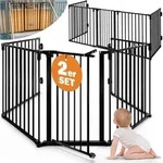 Casaria&reg; 2x Kaminschutzgitter Baby Laufstall Mit Sicherheitst&uuml;r 612x76cm Ofengitter