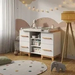 Wickelkommode Malia, Wei&szlig;/artisan, 133 X 98 Cm Xl Mit 4 Schubladen, Vitalispa